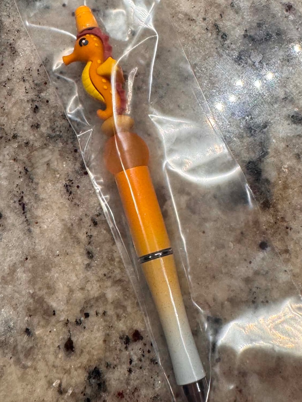 Hand Crafted Yellow Orange Seahorse Top Pen